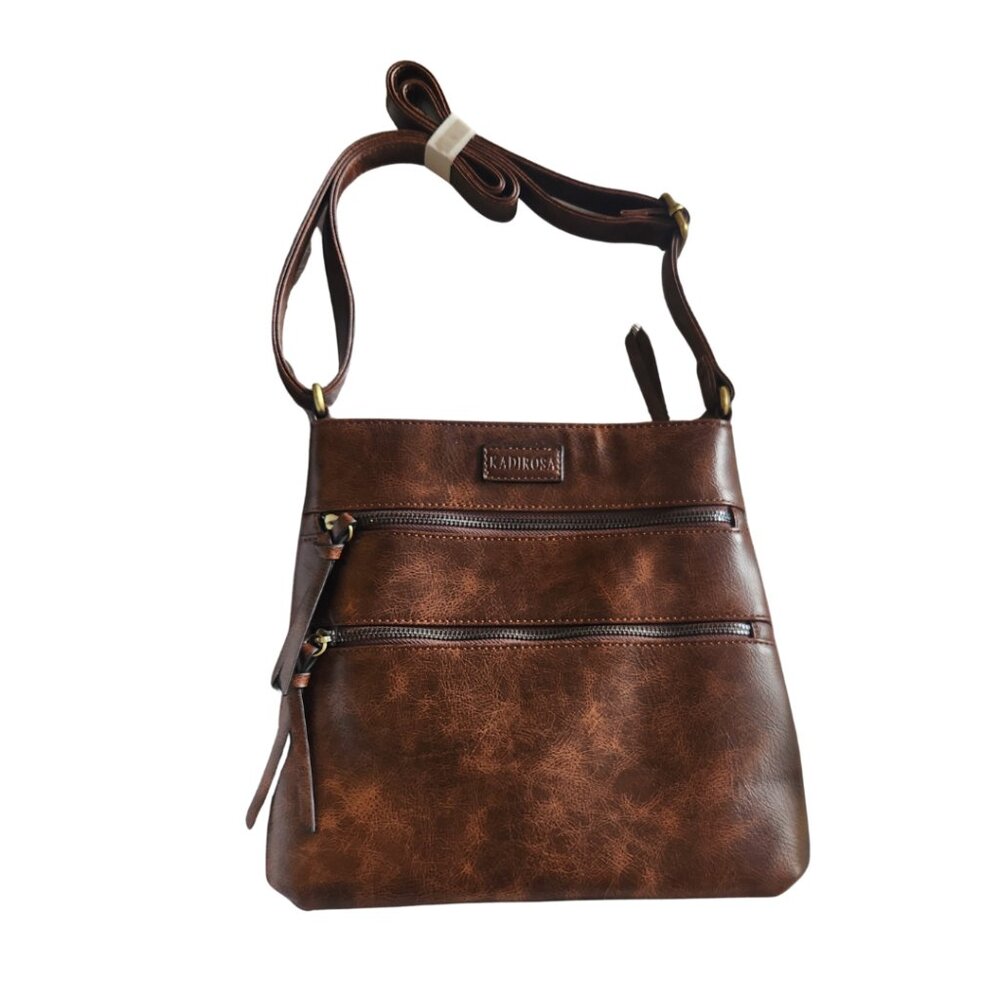 Soft Leather Medium Shoulder Bag – Zipper Pockets, Adjustable Strap - Picture 2 of 2